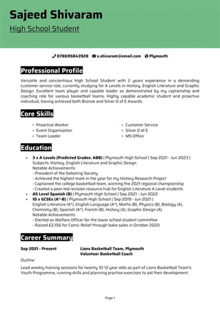 How do I write a student profile on my CV?
