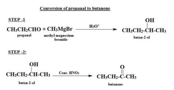 How do you convert propanal to butanone?