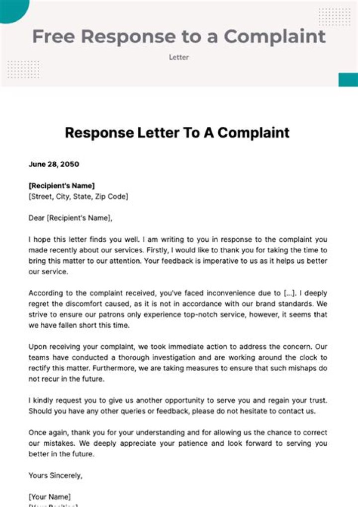 How do you write a letter of response to a complaint?