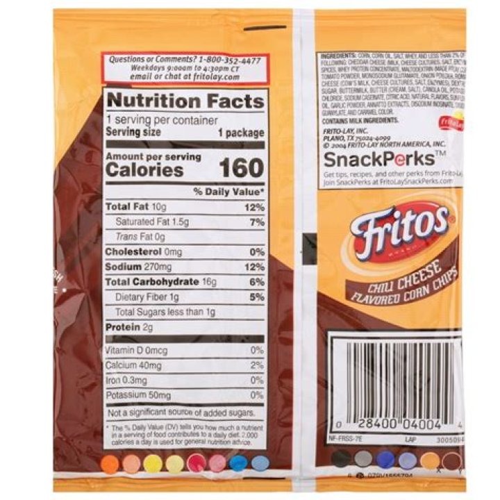 How many calories are in a bag of Chili Cheese Fritos?