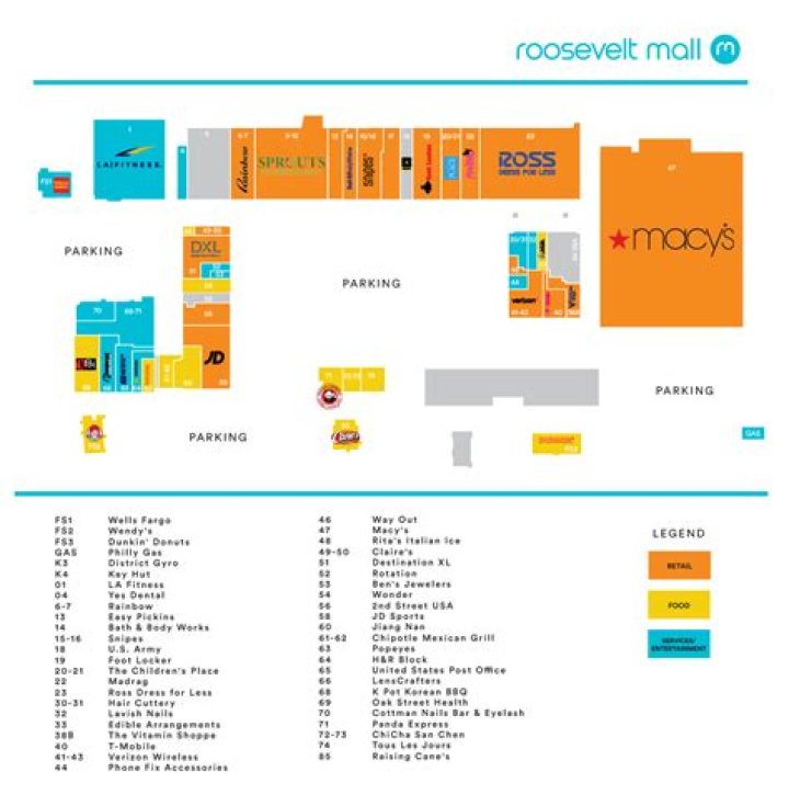 How many stores are in Roosevelt Field Mall?