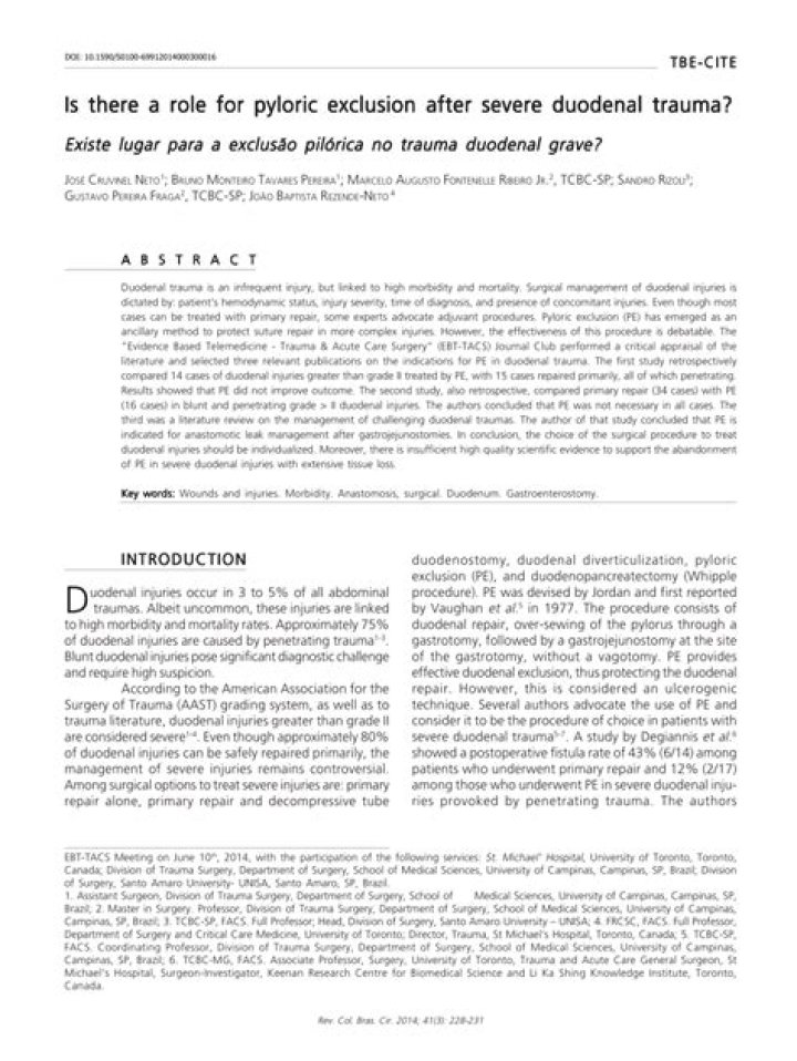 Is there a role for pyloric exclusion after severe duodenal trauma?