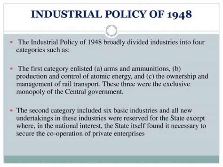 What are the features of industrial policy 1948?