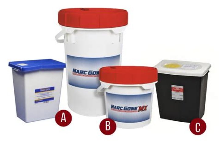 What container is used for pharmaceutical waste?