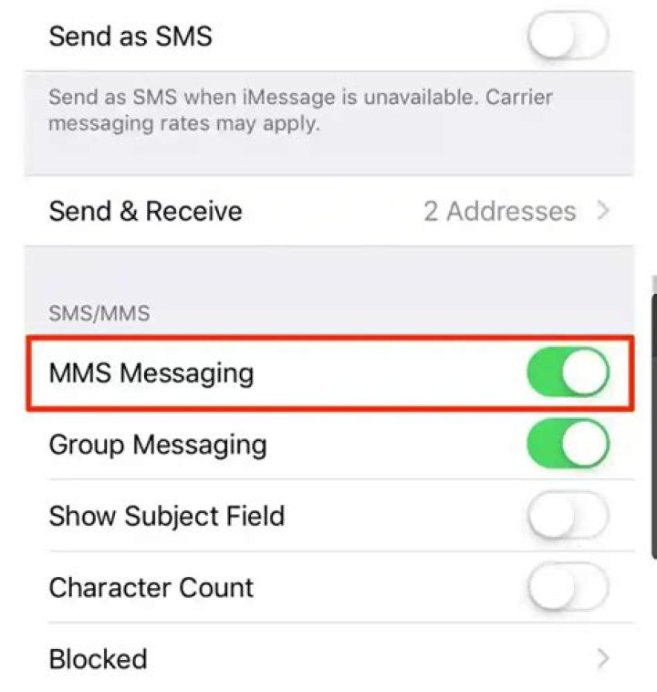 What does turning off MMS messaging on iPhone do?