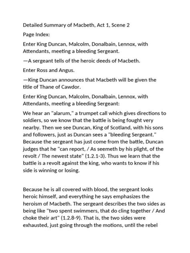 What happens in Act 1 Scene 2 of Macbeth summary?