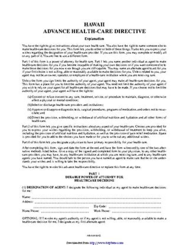 What is advanced health care directive Hawaii?