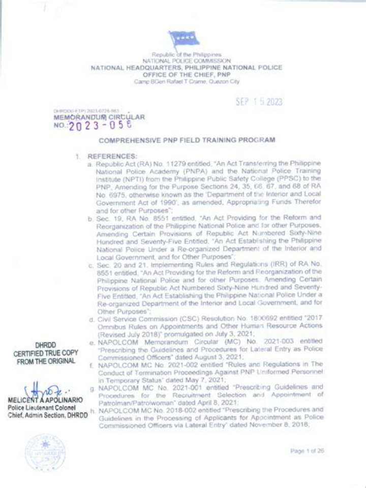 What is field training program of PNP?