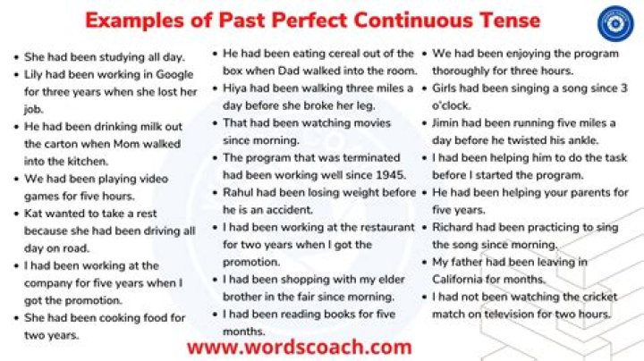 What is past perfect continuous tense with examples?