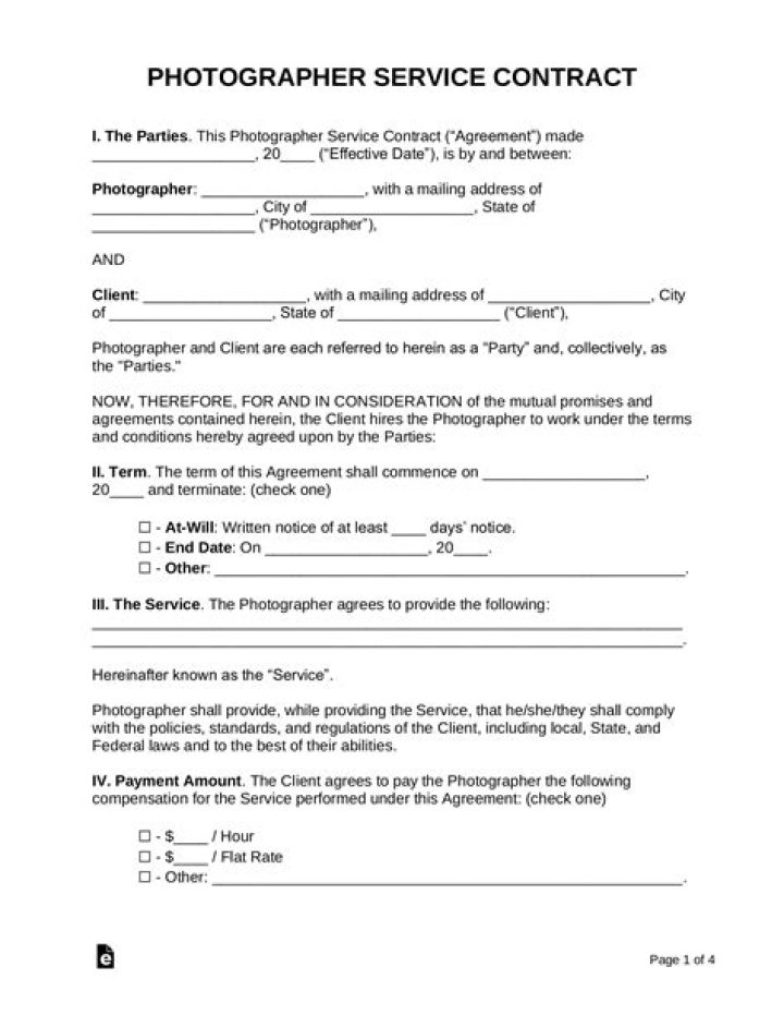 What should be in a photography contract?