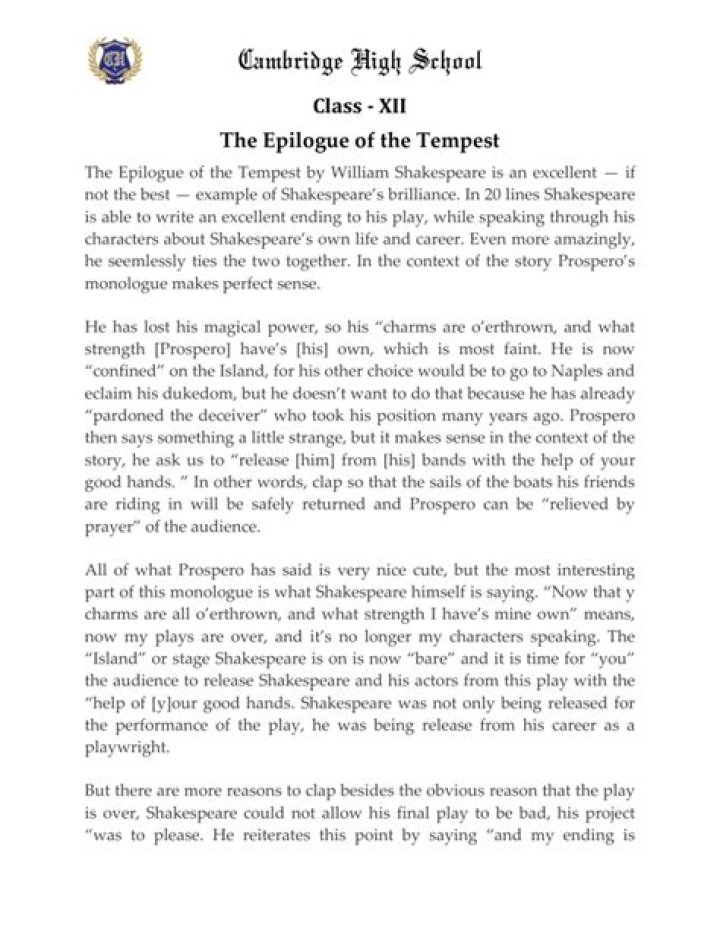 What the epilogue of The Tempest tells us?